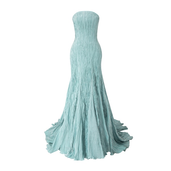 Marmar Halim Strapless Pleated Taffeta Fish-Cut Dress