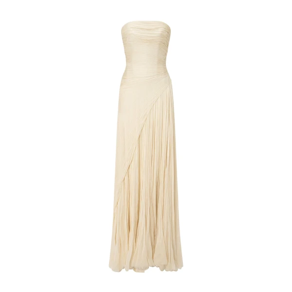 Marmar Halim Strapless Silk Georgette Pleated Dress