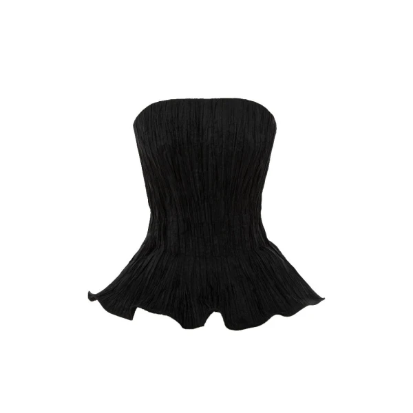 Marmar Halim Strapless Taffeta Pleated With Wiring Outline Top