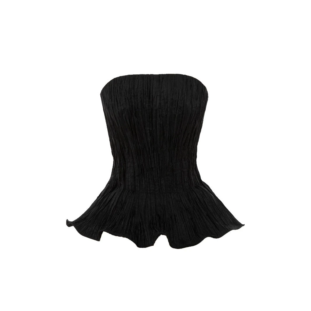Marmar Halim Strapless Taffeta Pleated With Wiring Outline Top Marmar Halim Strapless Taffeta Pleated With Wiring Outline Top