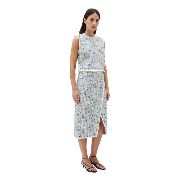 Tweed Print Button Wrap Skirt