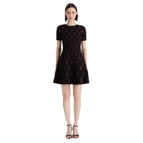Oscar de la Renta Argyle Knit Dress
