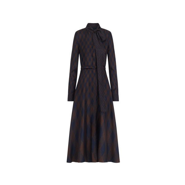 Oscar de la Renta Argyle Silk Twill Tie Neck Dress | Dresses | Luxury Shoes 