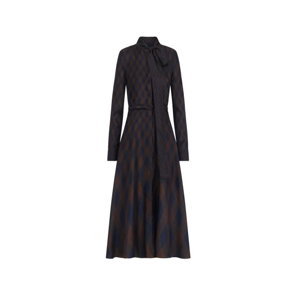 Argyle Silk Twill Tie Neck Dress