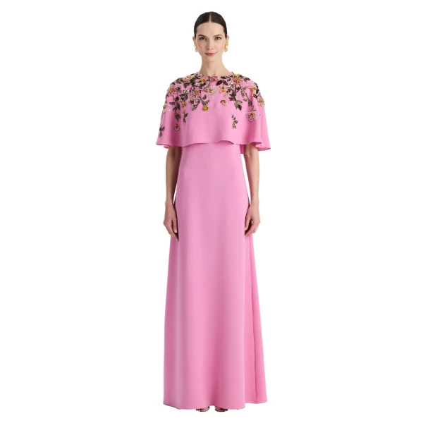 Oscar de la Renta Beaded Mixed Botanical Embroidered Caftan