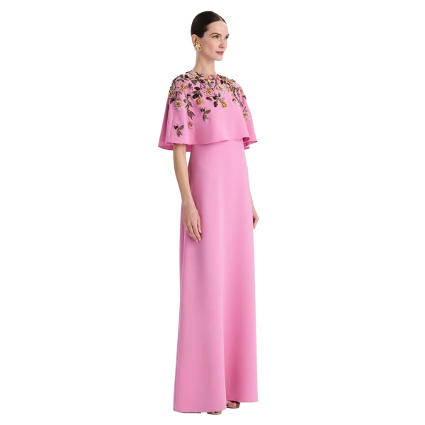 Oscar de la Renta Beaded Mixed Botanical Embroidered Caftan