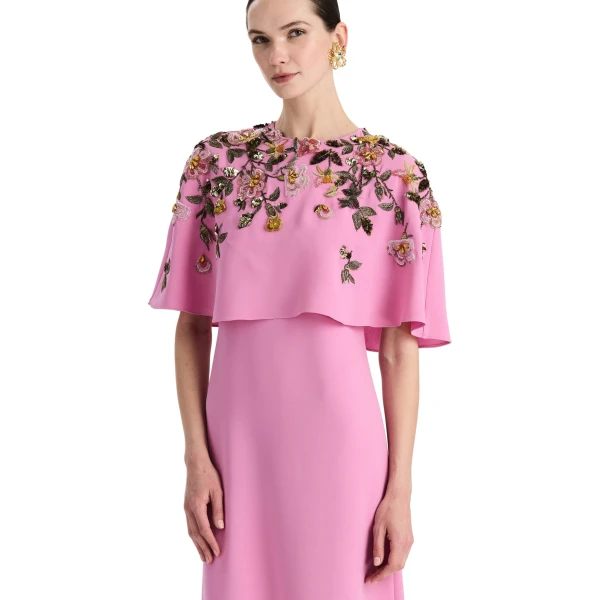 Oscar de la Renta Beaded Mixed Botanical Embroidered Caftan