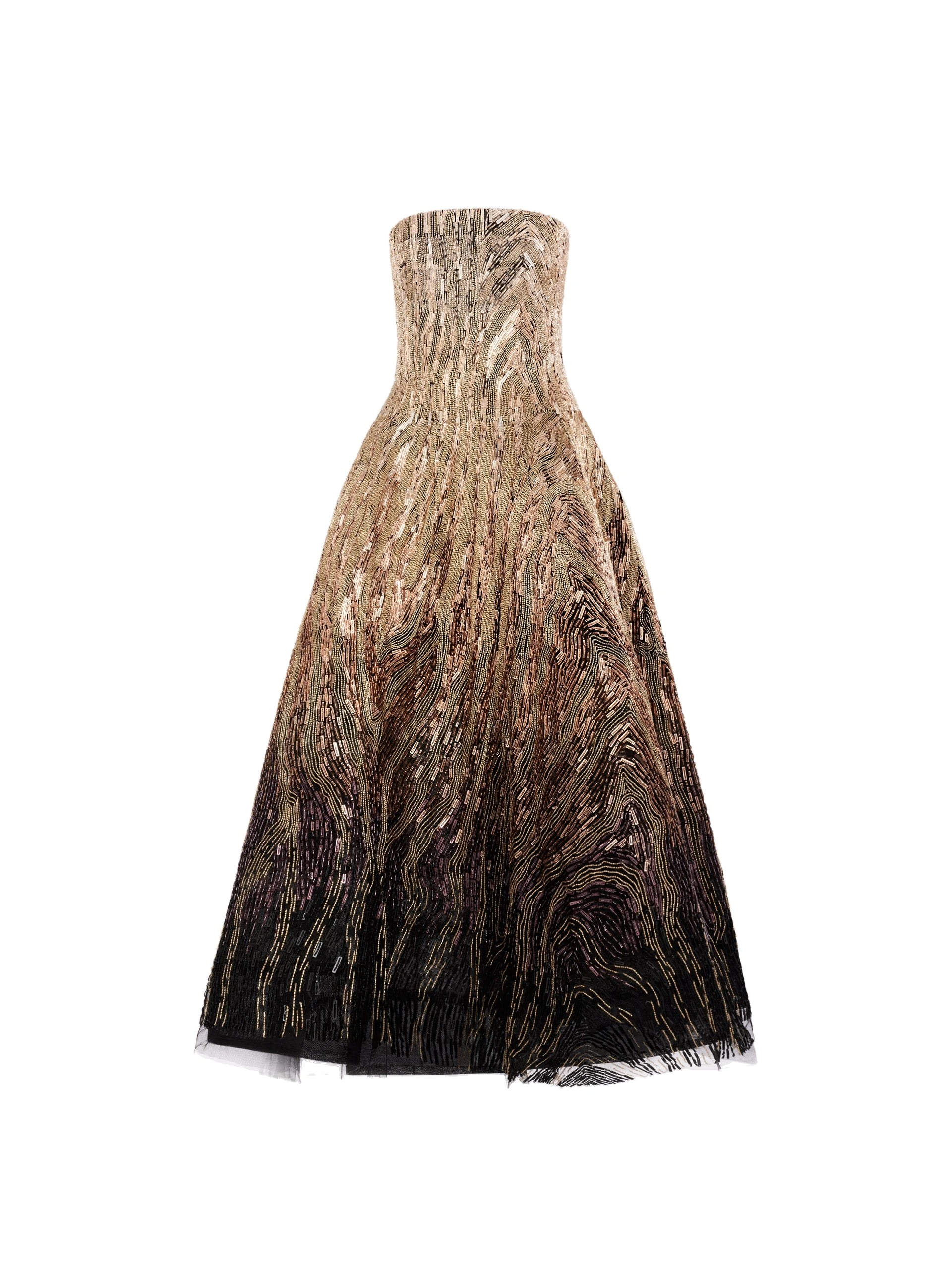 Oscar-de-la-Renta-Beaded-Sequin-Moire-Ombre-Tea-Length-Gown Oscar de la Renta Beaded Sequin Moiré Ombré Tea Length Gown | Dresses | Luxury Shoes