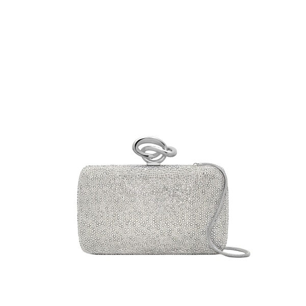 Oscar de la Renta Crystal Pavé Knot Minaudière in Silver Crystal