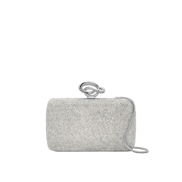 Crystal Pavé Knot Minaudière in Silver Crystal