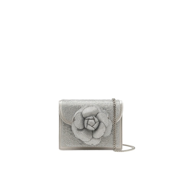 Oscar de la Renta Crystal Pavé Mini TRO Bag in Silver