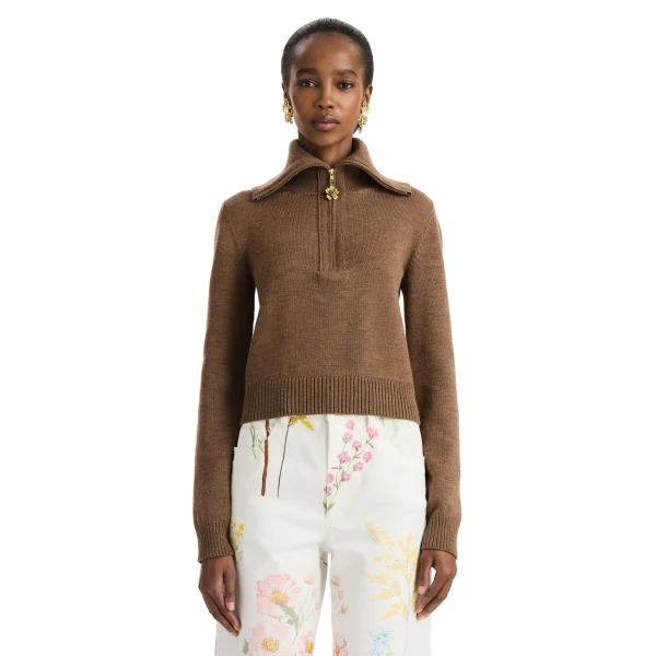Oscar de la Renta Double Collar Double Zip Pullover