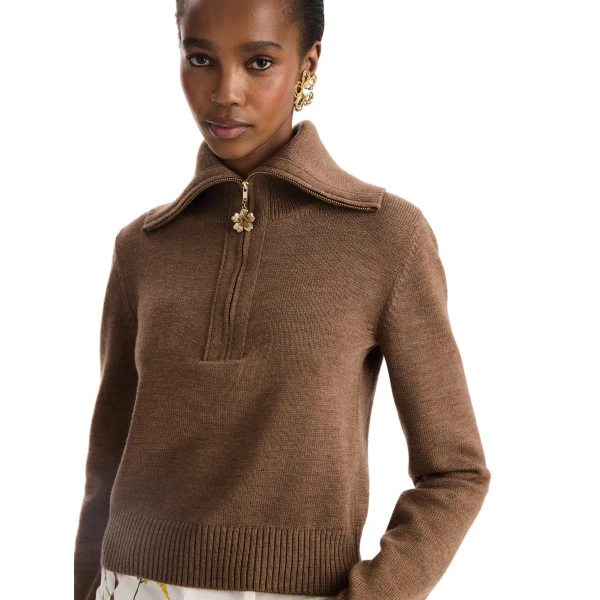 Oscar de la Renta Double Collar Double Zip Pullover