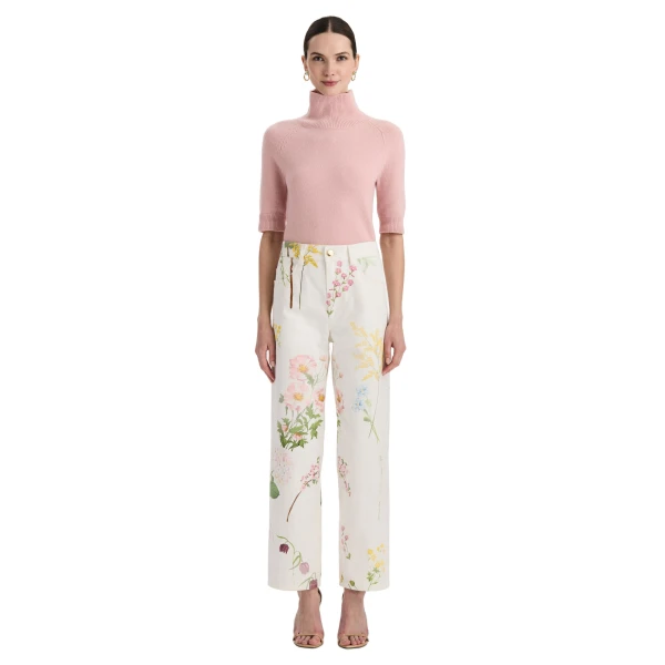 Oscar de la Renta Faded Mixed Botanical Denim Pant