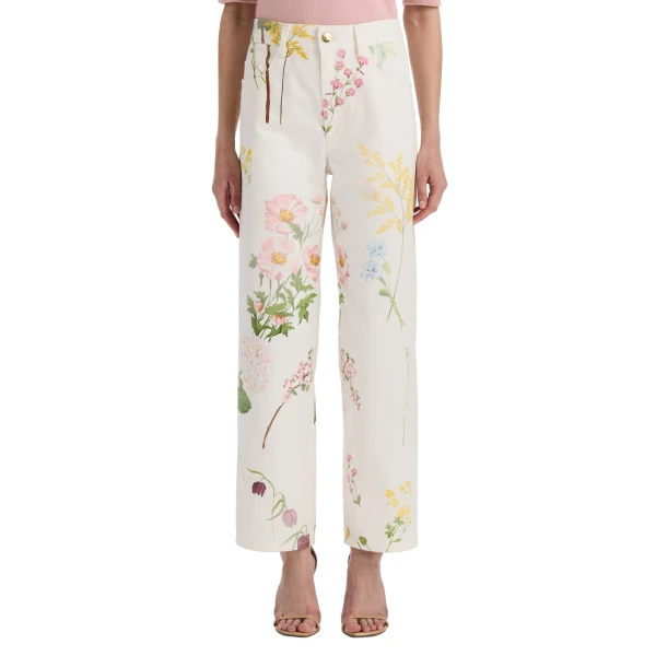 Oscar de la Renta Faded Mixed Botanical Denim Pant