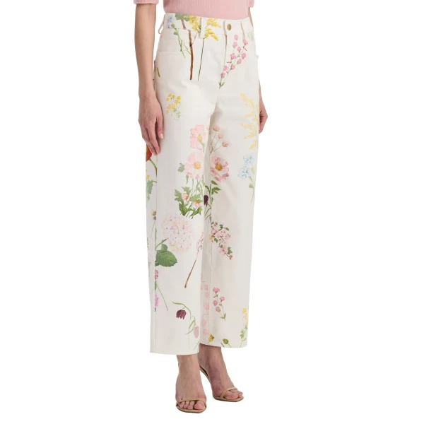 Oscar de la Renta Faded Mixed Botanical Denim Pant