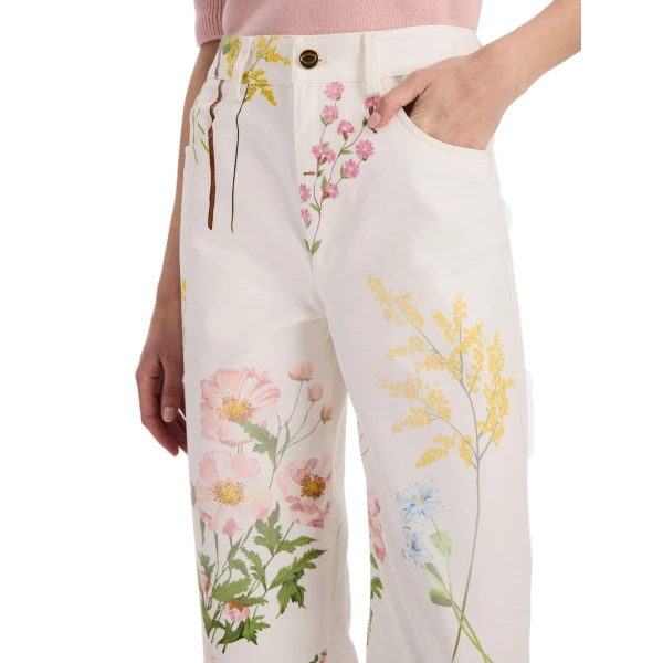 Oscar de la Renta Faded Mixed Botanical Denim Pant