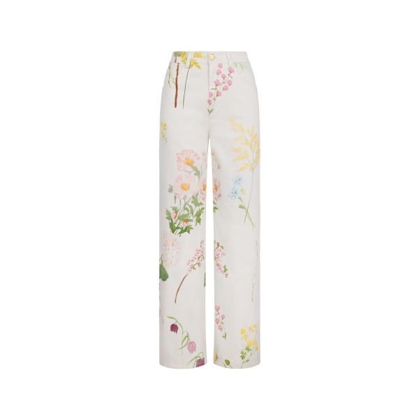 Oscar de la Renta Faded Mixed Botanical Denim Pant | Pants | Luxury Shoes 