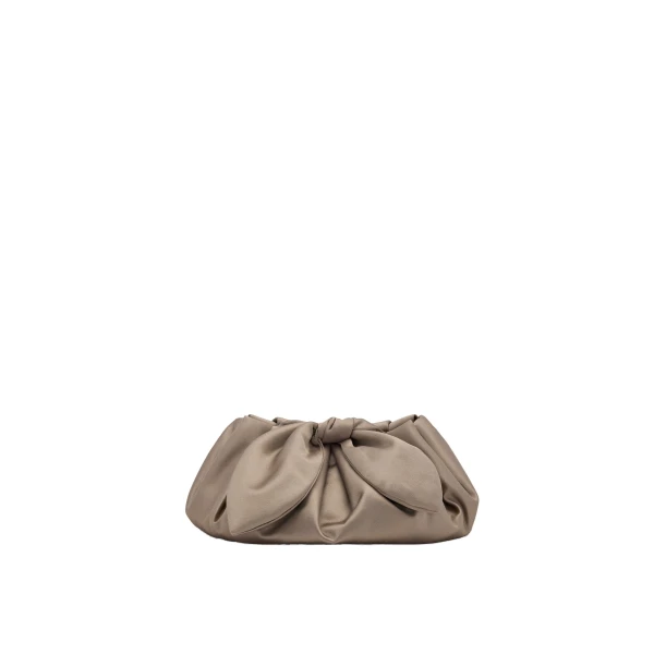 Mini Satin Bow Clutch in Taupe