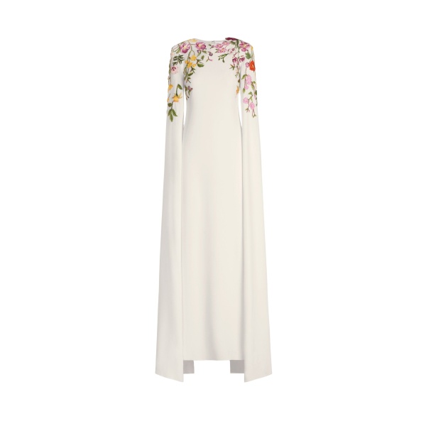 Oscar de la Renta Mixed Botanical Embroidered Georgette Caftan | Kimono | Luxury Shoes 