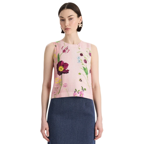 Oscar de la Renta Mixed Botanical Printed Tank