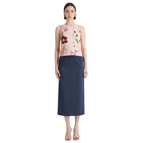 Oscar de la Renta Mixed Botanical Printed Tank