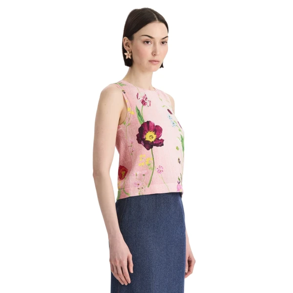 Oscar de la Renta Mixed Botanical Printed Tank