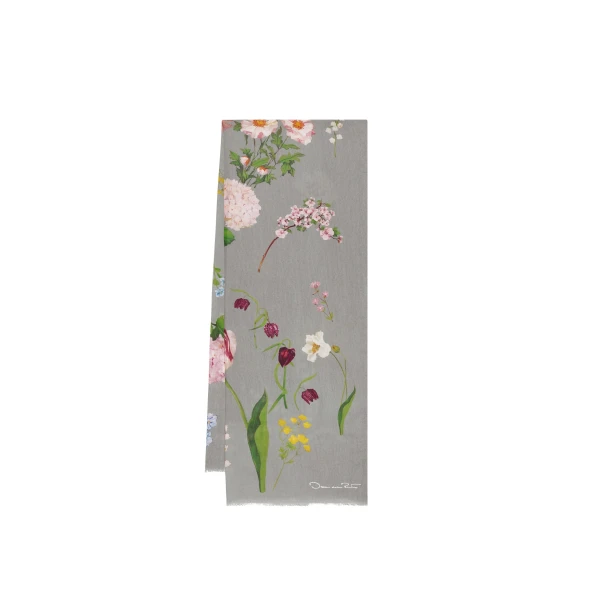 Oscar de la Renta Mixed Botanical Scarf in Grey