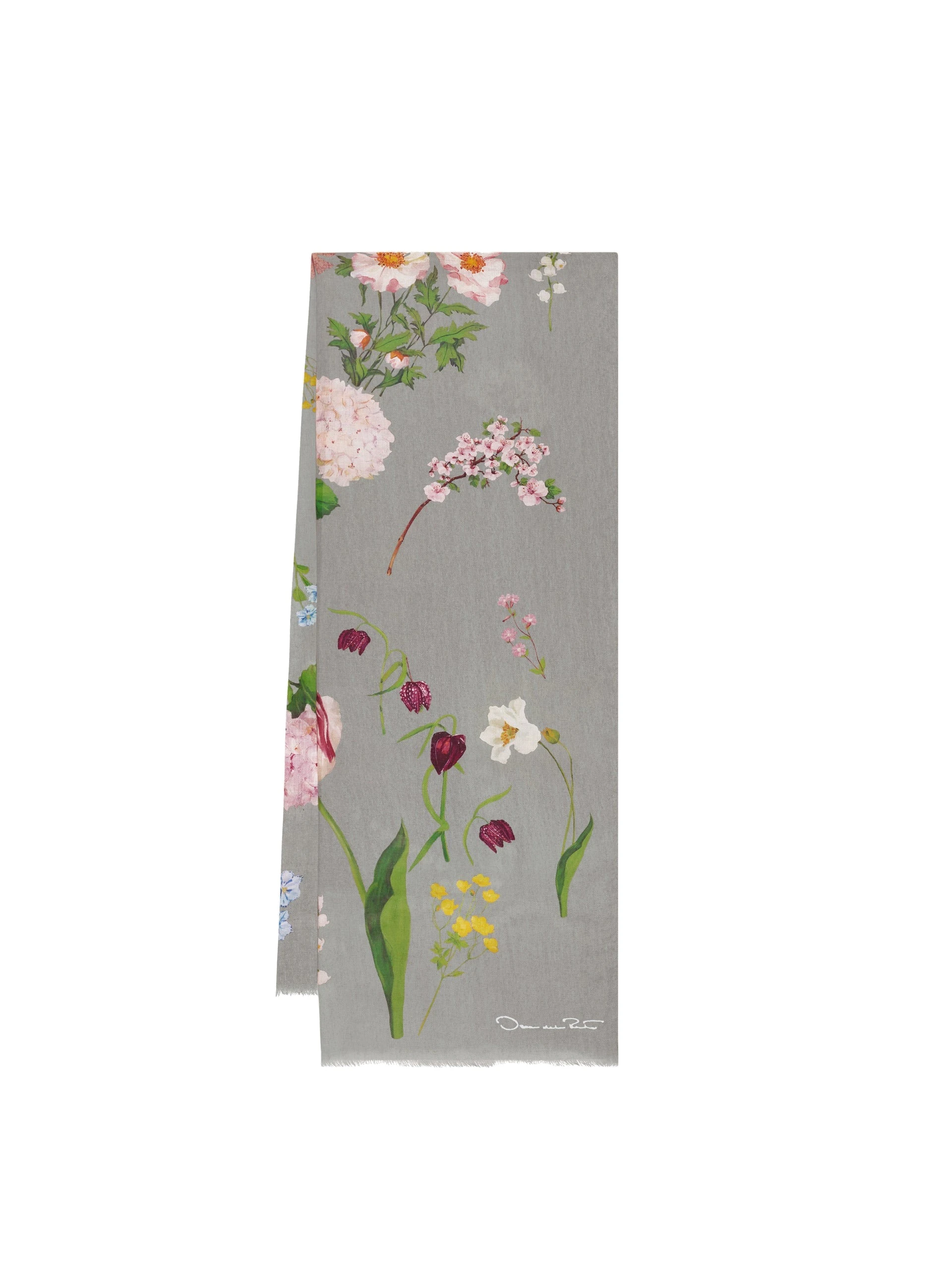 Oscar de la Renta Mixed Botanical Scarf in Grey Oscar de la Renta Mixed Botanical Scarf in Grey