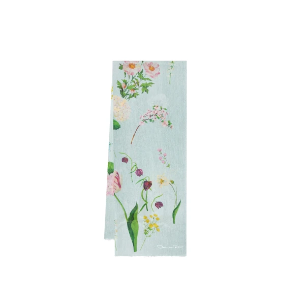 Oscar de la Renta Mixed Botanical Scarf in Light Blue