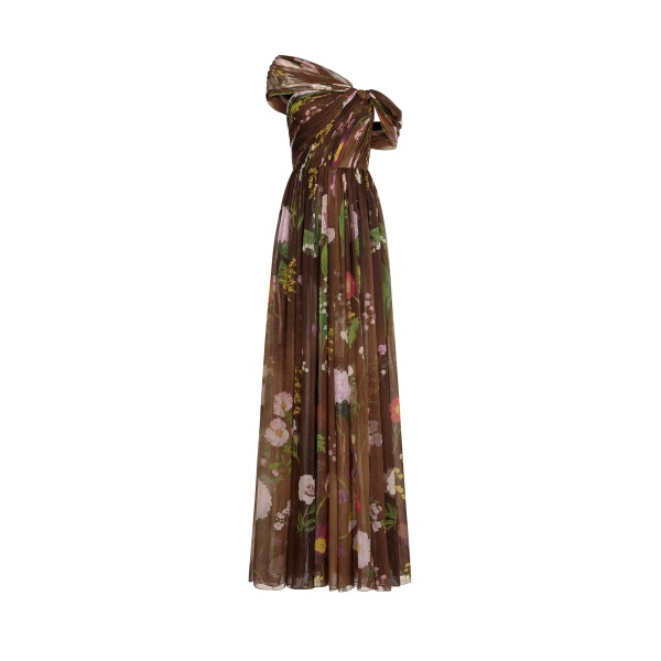 Oscar de la Renta Mixed Botanical Silk Chiffon Gown | Dresses | Luxury Shoes 