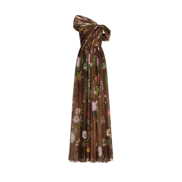 Mixed Botanical Silk Chiffon Gown
