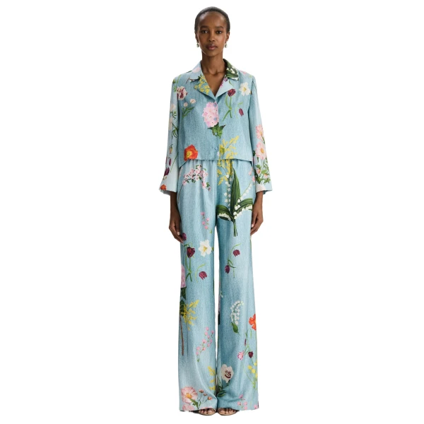 Oscar de la Renta Mixed Botanical Silk Twill Blouse