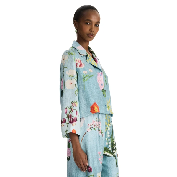 Oscar de la Renta Mixed Botanical Silk Twill Blouse