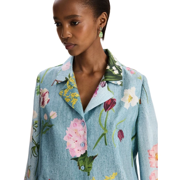 Oscar de la Renta Mixed Botanical Silk Twill Blouse