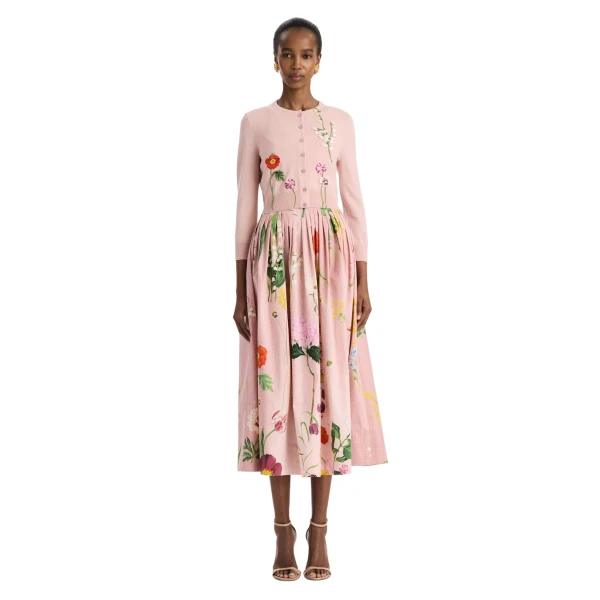 Oscar de la Renta Mixed Botanical Threadwork Cardigan