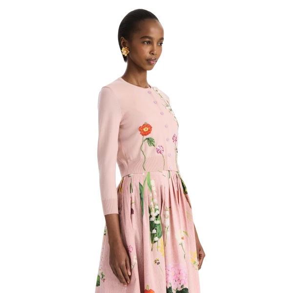Oscar de la Renta Mixed Botanical Threadwork Cardigan