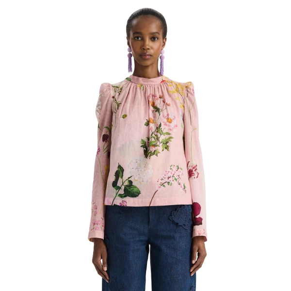 Oscar de la Renta Mixed Botanical Tie-Detailed Blouse