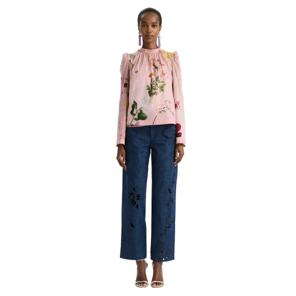 Oscar de la Renta Mixed Botanical Tie-Detailed Blouse