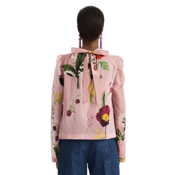 Oscar de la Renta Mixed Botanical Tie-Detailed Blouse