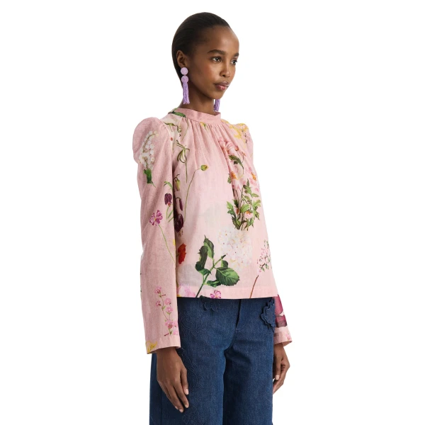 Oscar de la Renta Mixed Botanical Tie-Detailed Blouse