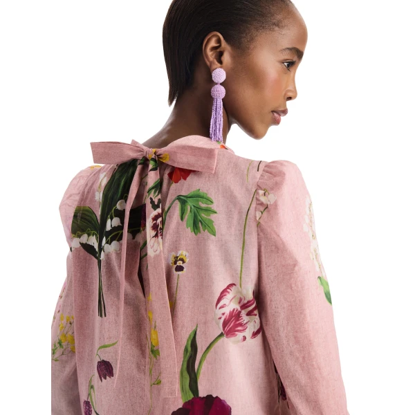 Oscar de la Renta Mixed Botanical Tie-Detailed Blouse