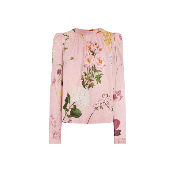 Oscar de la Renta Mixed Botanical Tie-Detailed Blouse | Tops | Luxury Shoes 