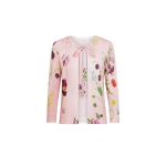 Oscar de la Renta Mixed Botanical Tie-Neck Cardigan | Knitwear | Luxury Shoes 