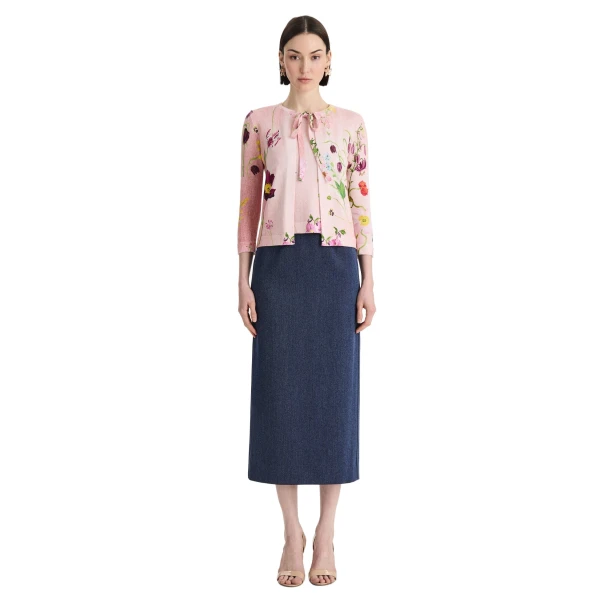 Oscar de la Renta Mixed Botanical Tie-Neck Cardigan