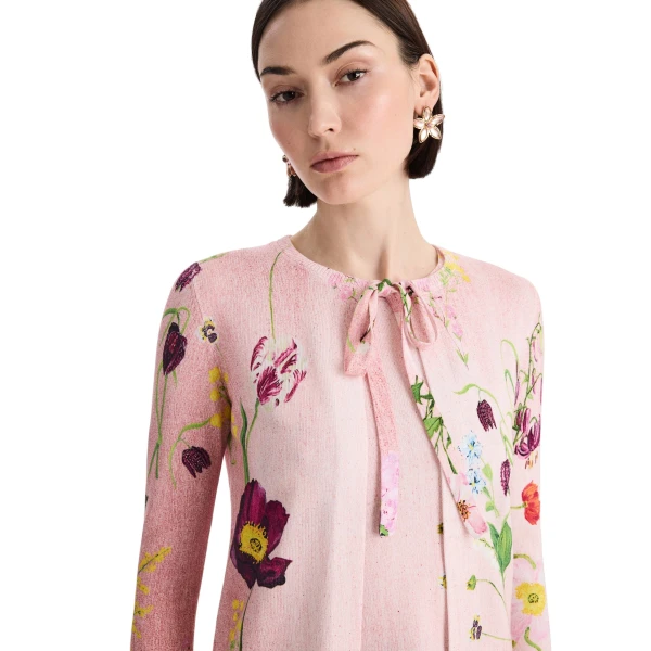 Oscar de la Renta Mixed Botanical Tie-Neck Cardigan