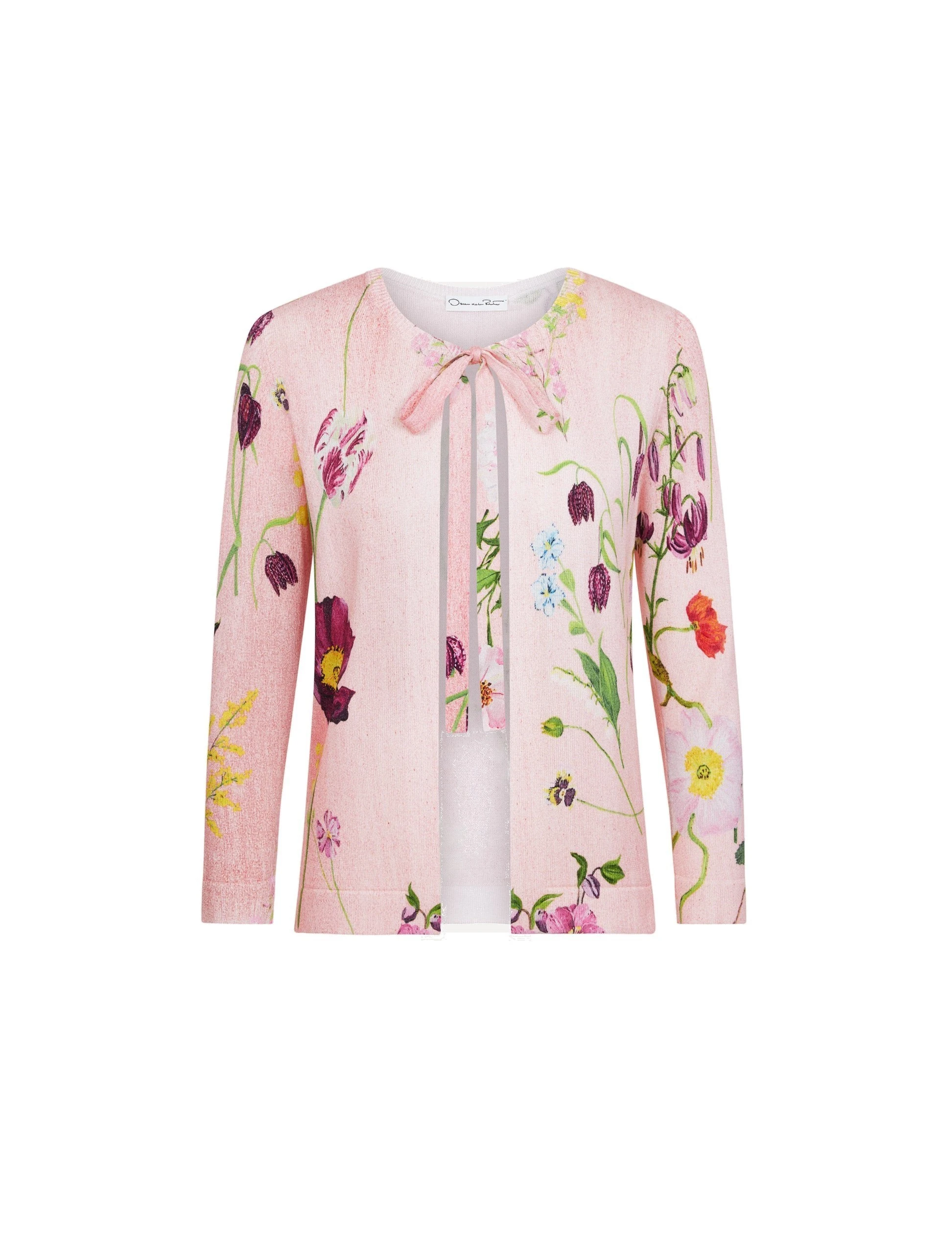 Oscar-de-la-Renta-Mixed-Botanical-Tie-Neck-Cardigan Oscar de la Renta Mixed Botanical Tie-Neck Cardigan | Knitwear | Luxury Shoes
