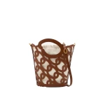 Oscar de la Renta Oscar Chain-Link Leather Tote in Cognac