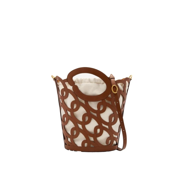 Oscar de la Renta Oscar Chain-Link Leather Tote in Cognac