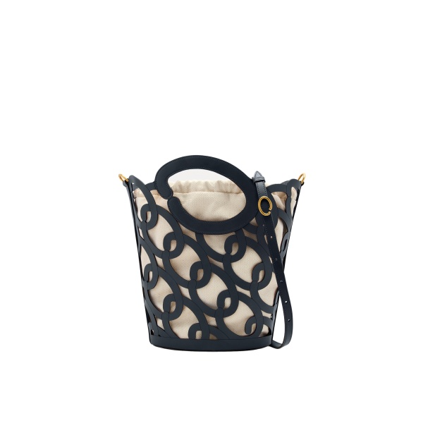 Oscar de la Renta Oscar Chain-Link Leather Tote in Navy